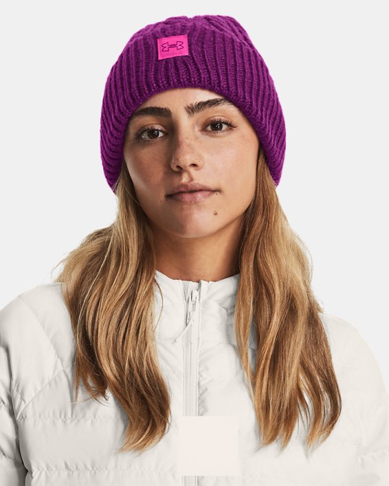 Women's UA Halftime Cable Knit Beanie in Purple image number 2